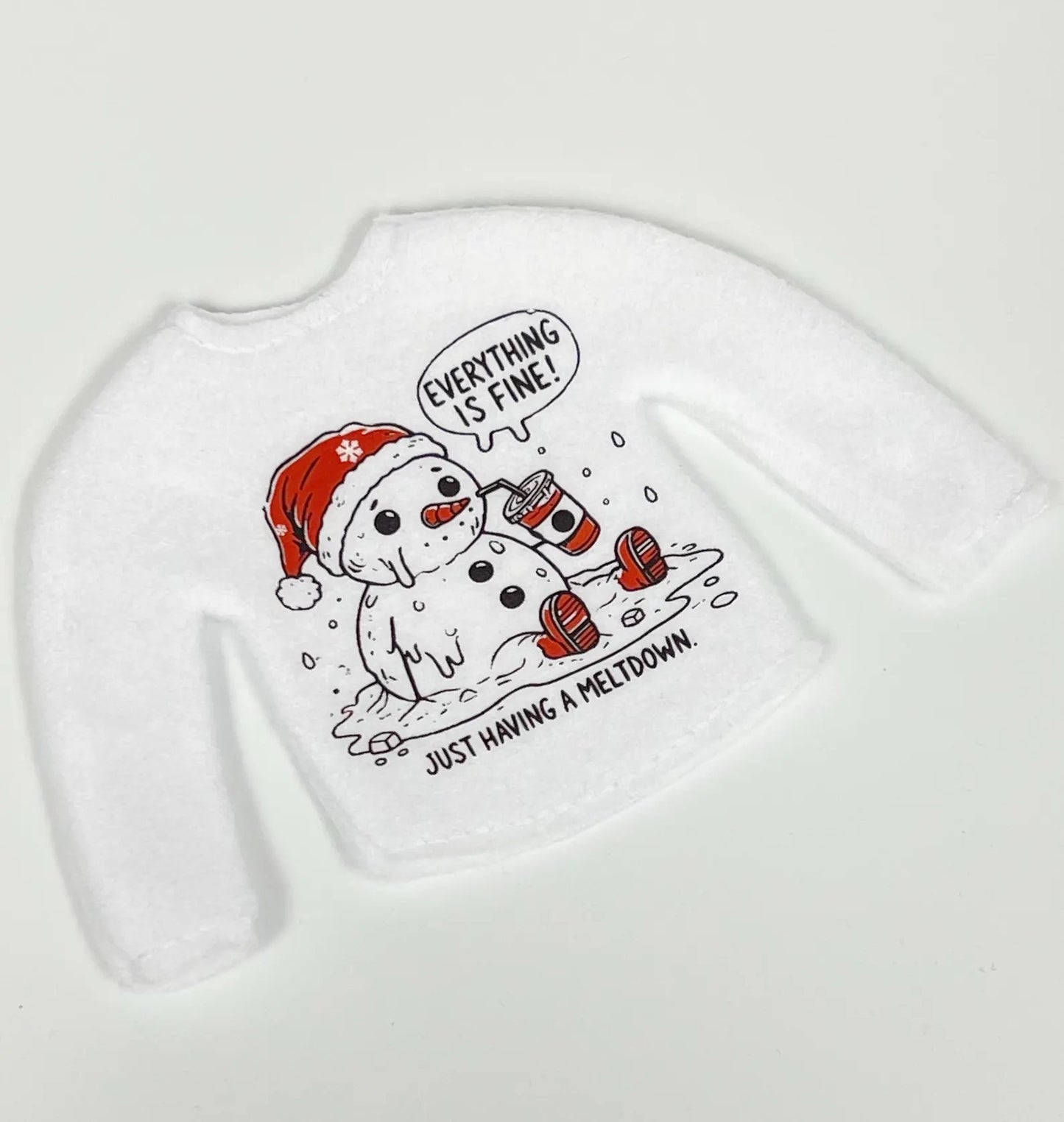 Melting Snowman Meltdown Everything is fine Elf Sweater Clothing Prop, Elf Clothes, 12" Doll Clothes Accessories