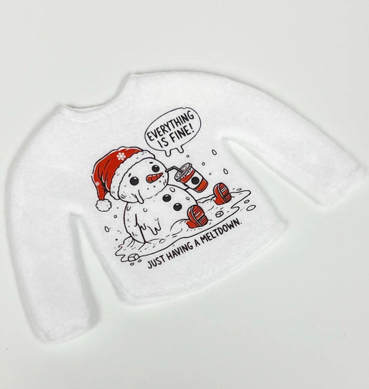 Melting Snowman Meltdown Everything is fine Elf Sweater Clothing Prop, Elf Clothes, 12" Doll Clothes Accessories