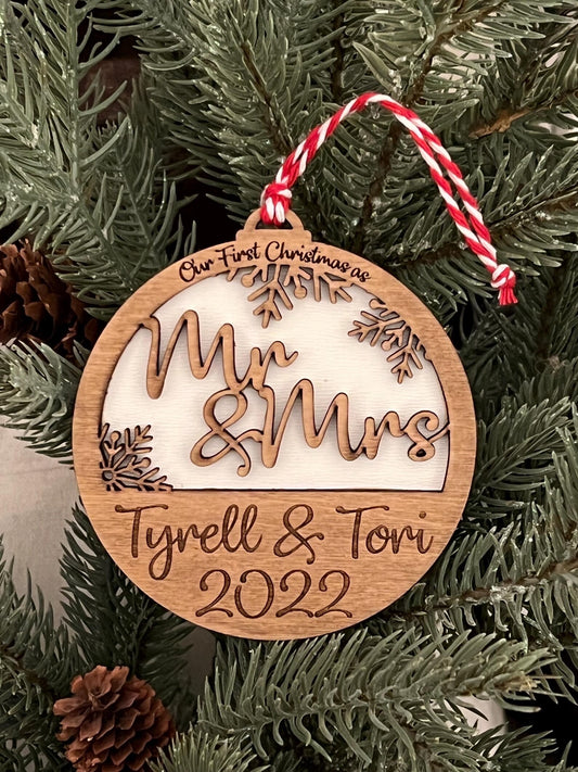 Personalized 2025 First Christmas as Mr and Mrs Christmas Ornament
