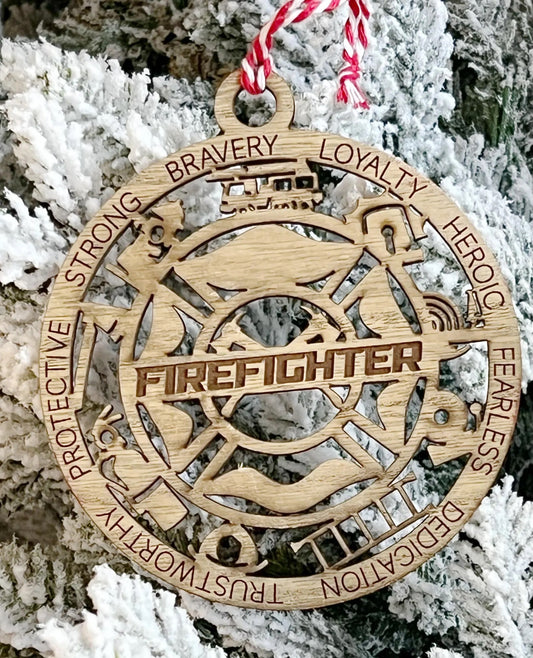 Wooden Firefighter Christmas Ornament