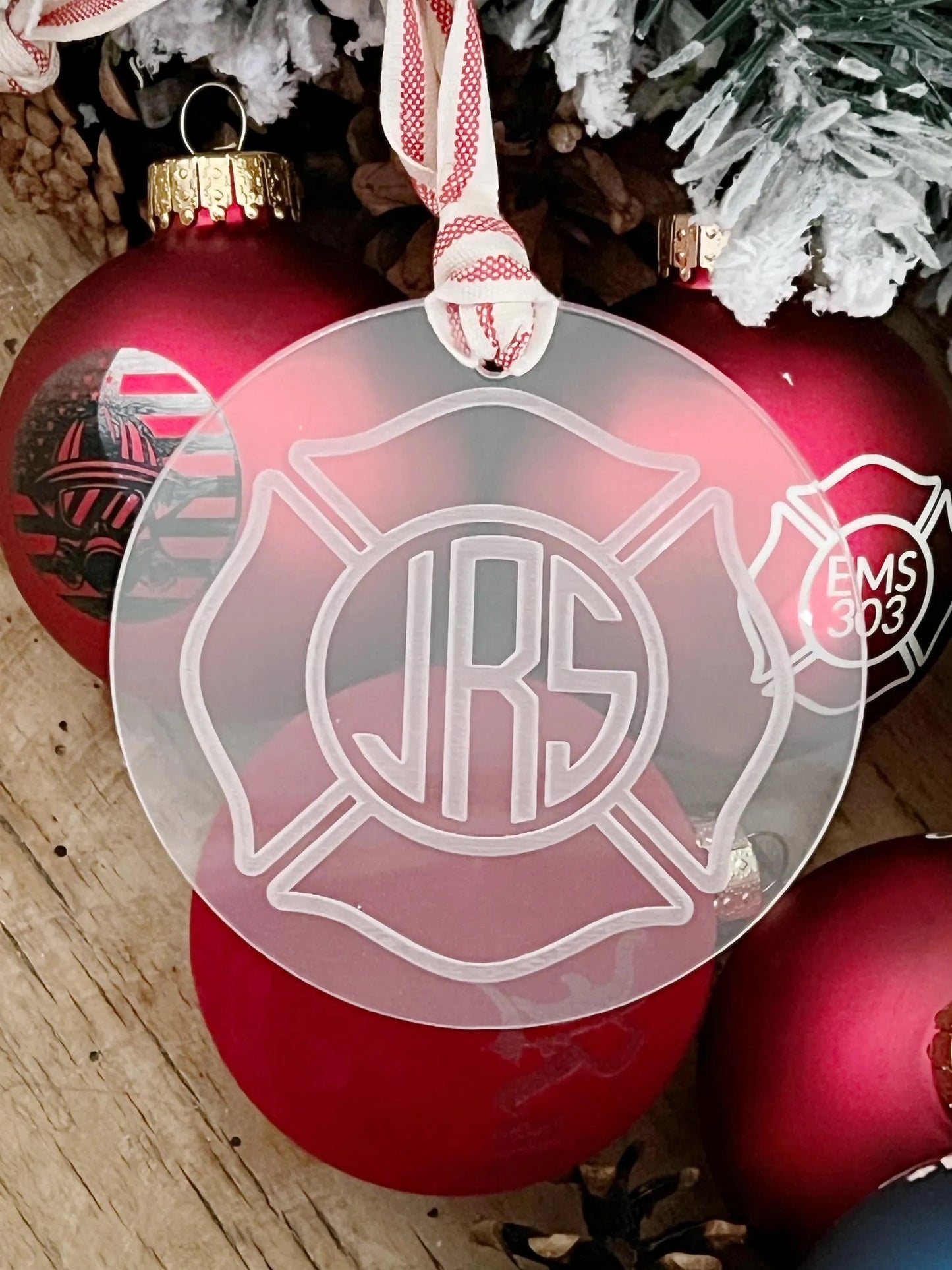 Personalized Monogram Maltese Cross Firefighter Christmas Ornament Christmas Gift