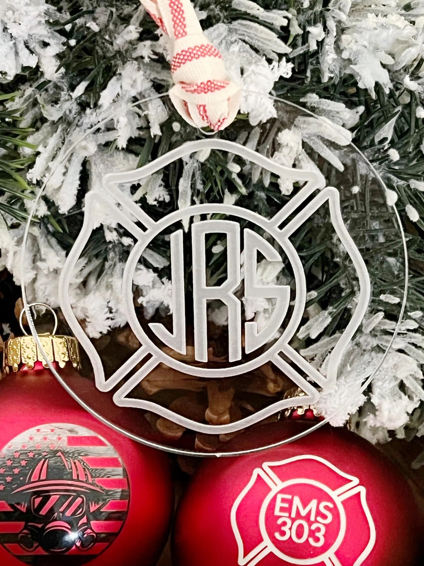 Personalized Monogram Maltese Cross Firefighter Christmas Ornament Christmas Gift