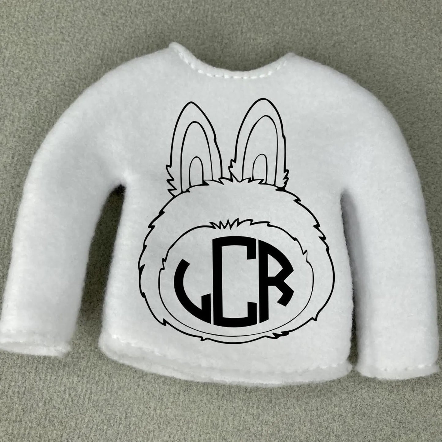 Personalized Monogram Bunny Monster Face Christmas Elf Sweater Clothing Prop, Elf Clothes, 12" Doll Clothes Accessories, Christmas Ornament