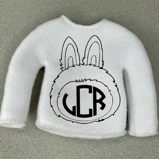 Personalized Monogram Bunny Monster Face Christmas Elf Sweater Clothing Prop, Elf Clothes, 12" Doll Clothes Accessories, Christmas Ornament