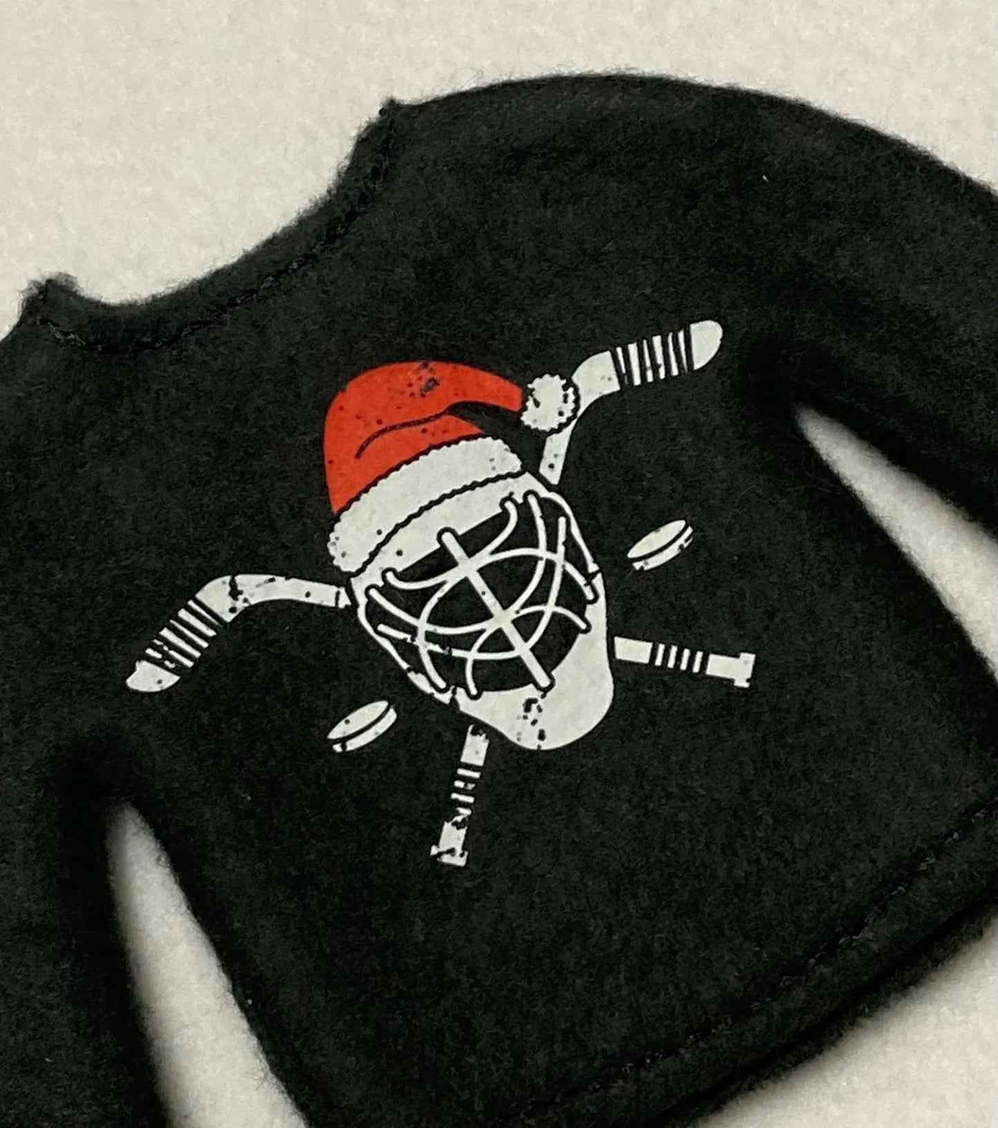 Santa Hat Goalie Hockey Christmas Elf Sweater Clothing Prop, Elf Clothes, 12" Doll Clothes Accessories