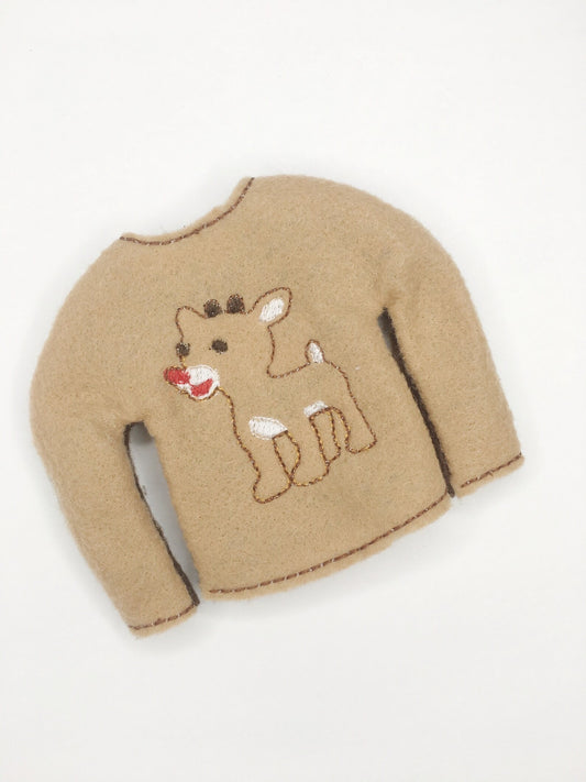 Elf Shirt Embroidered Christmas Elf Sweater Clothing Prop, Elf Clothes, Red Nosed Reindeer, 12" Doll Clothes Accessories, Christmas Ornament