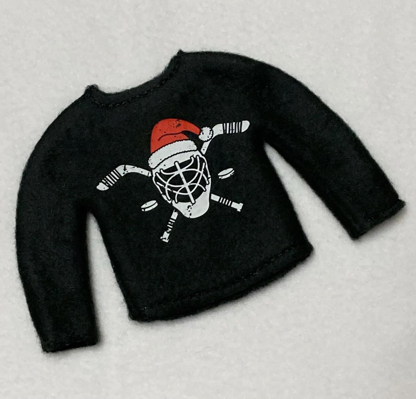 Santa Hat Goalie Hockey Christmas Elf Sweater Clothing Prop, Elf Clothes, 12" Doll Clothes Accessories