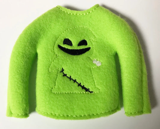 Embroidered Christmas Elf Sweater Clothing Prop, Elf Clothes, NBC Boogie Man Green Monster, 12" Doll Clothes Accessories, Christmas Ornament