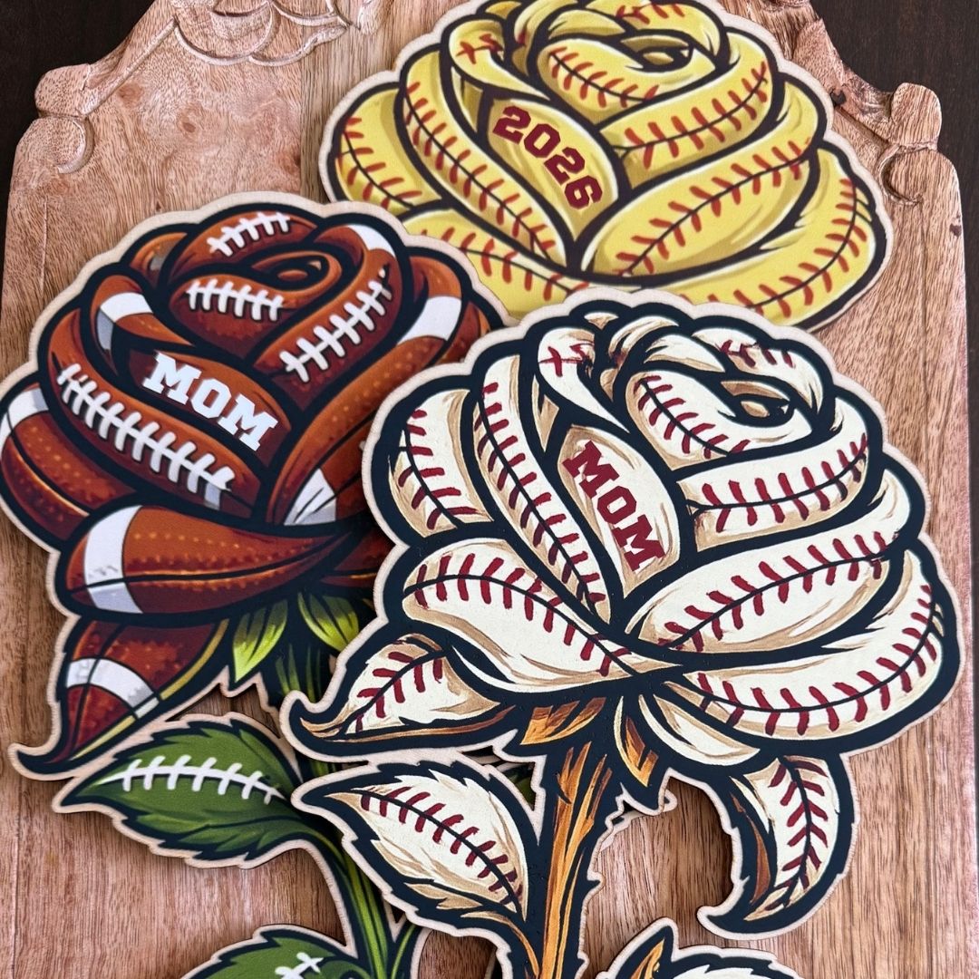 Sports Full Color Wooden Rose | Personalized Sports Flower | Custom Mom, Number, or Year | Coach Engraved Keepsake Gift