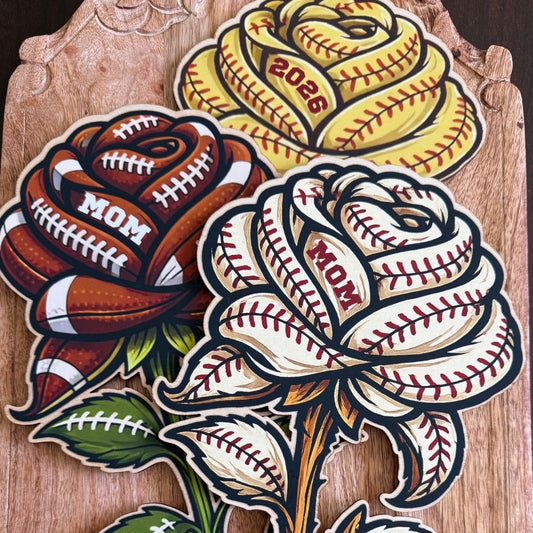 Sports Full Color Wooden Rose | Personalized Sports Flower | Custom Mom, Number, or Year | Coach Engraved Keepsake Gift