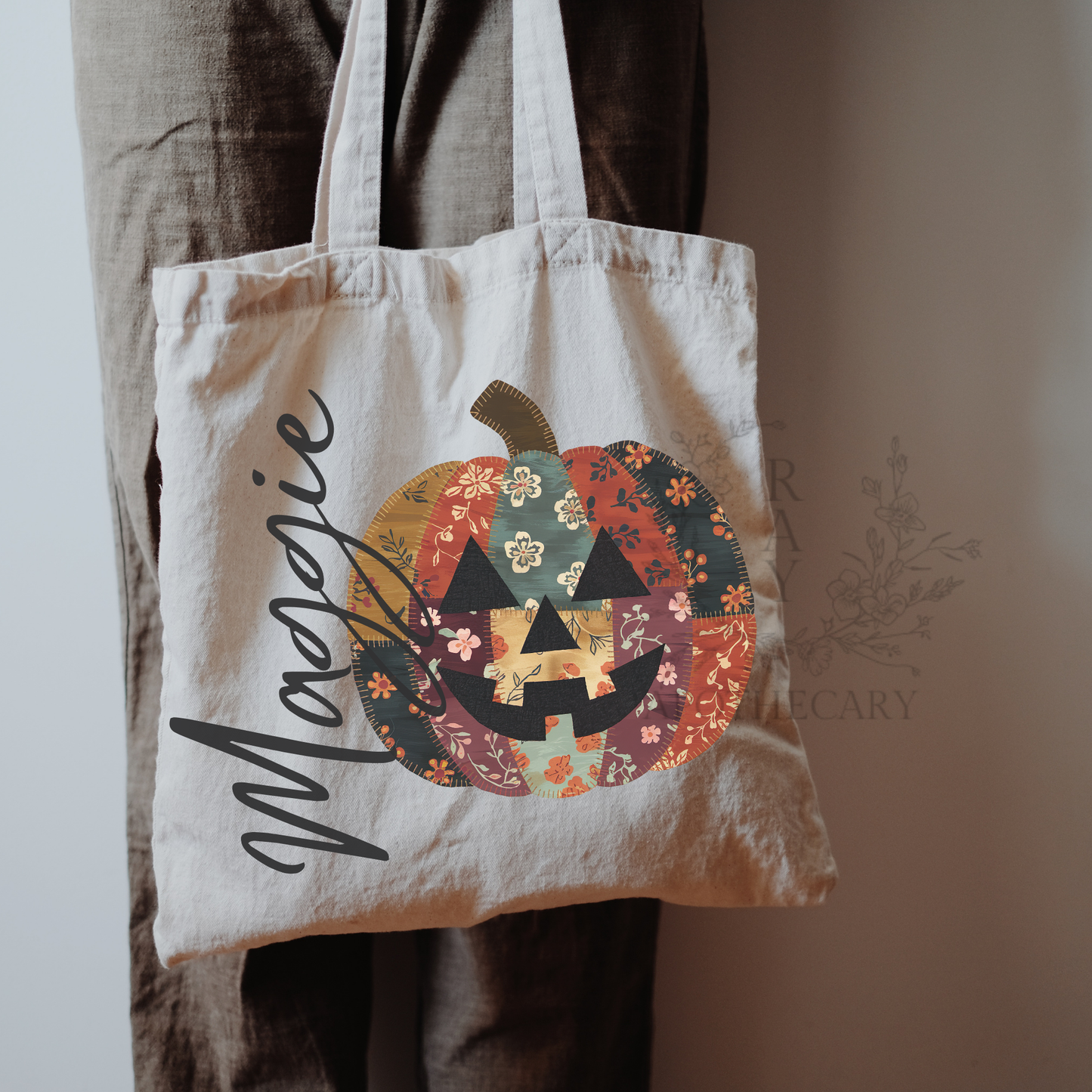Personalized Patchwork Pumpkin Tote Bag – Boho Summerween Vibes