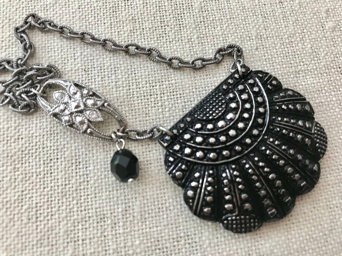 Art Deco Vintage Assemblage Black Glass Necklace OOAK