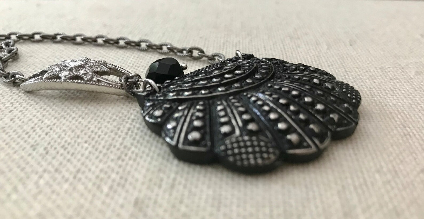 Art Deco Vintage Assemblage Black Glass Necklace OOAK