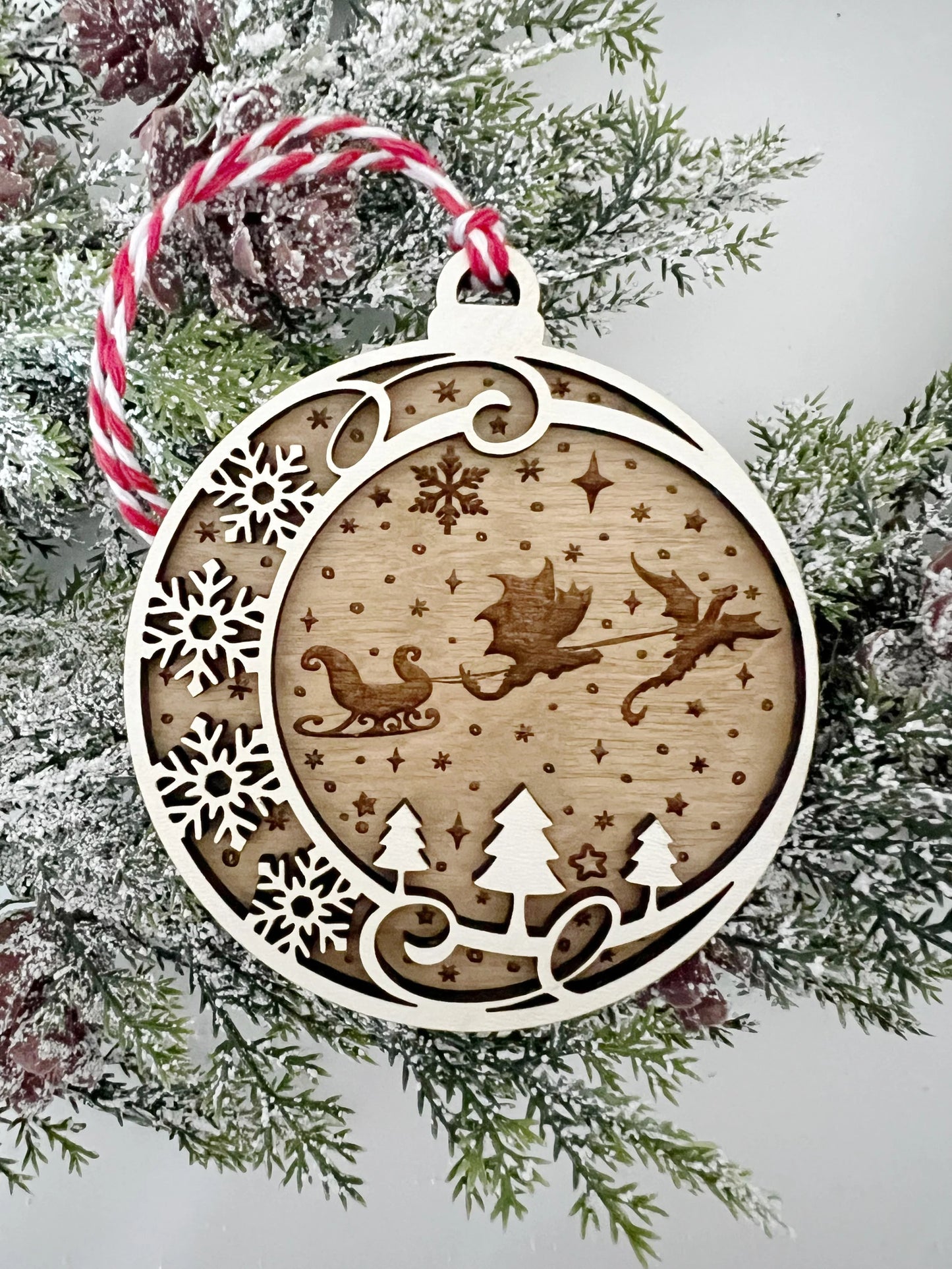 Snowflake Dragon Sleigh DND Dice Game Christmas Ornament