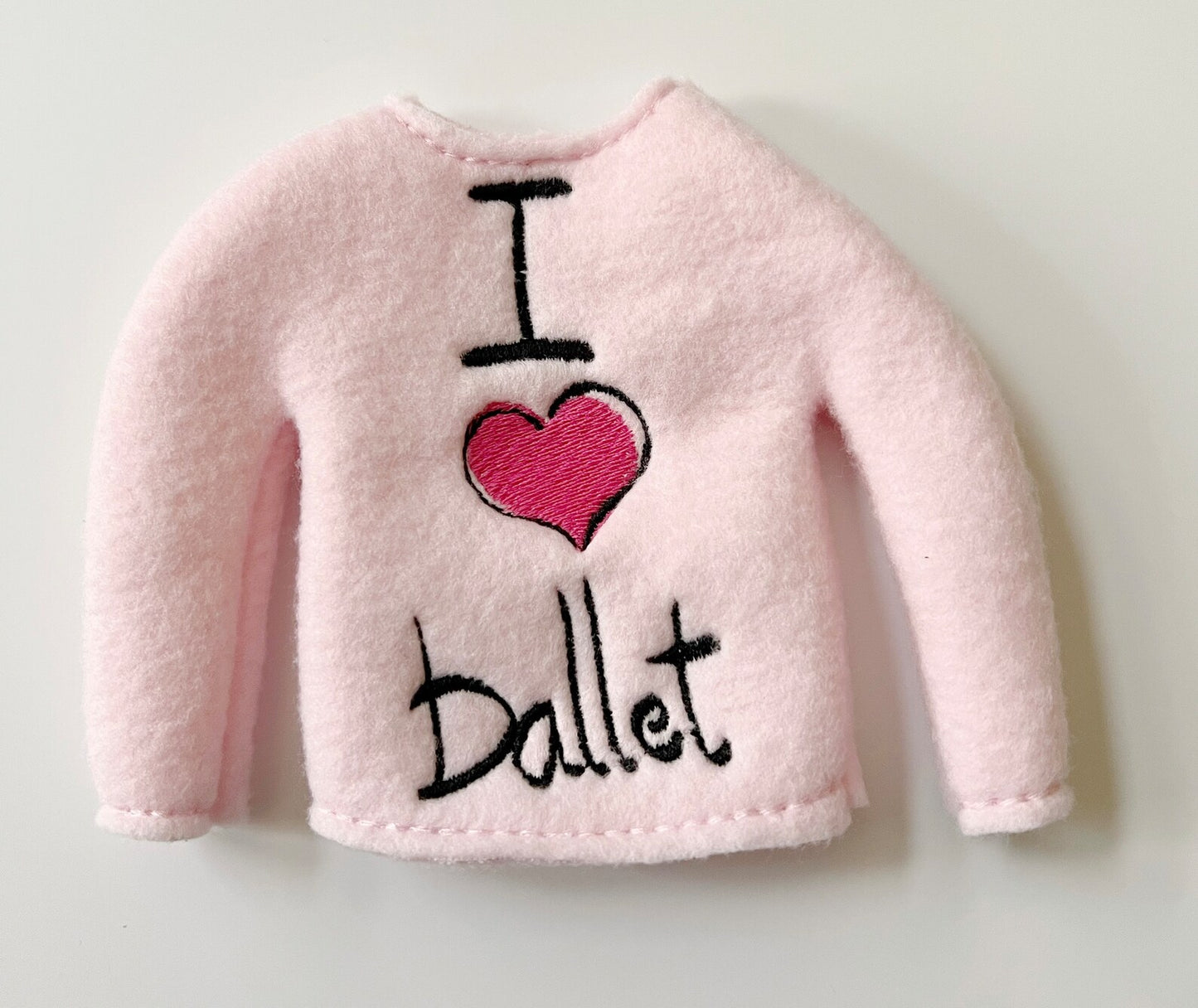 I Love Ballet Embroidered Elf Sweater - Festive 12" Doll Clothing Prop
